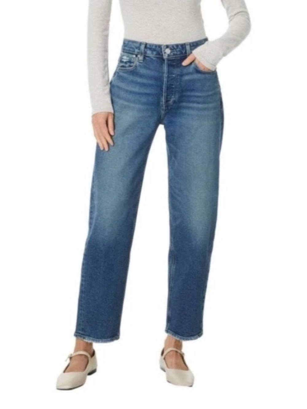 Paige Alexis Covered Buttonfly Lovejoy Distressed Barrel Jeans Size 31